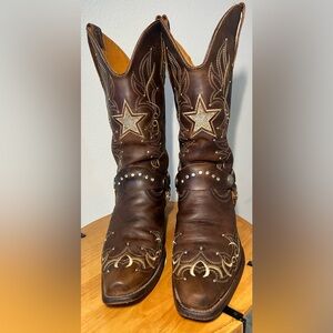 Pluma de Oro women’s cowboy boots size 10, Brown Embellished Cowboy Boots